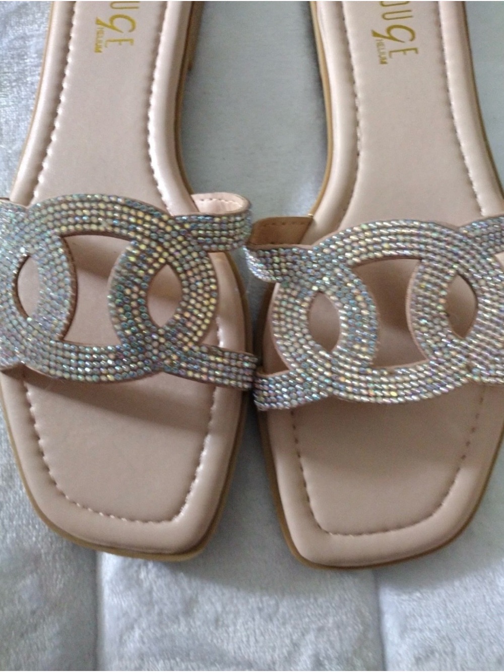 Rouge Helium Nude Pink Crystal-Embellished Slide Sandals NWOT - Picture 4 of 8